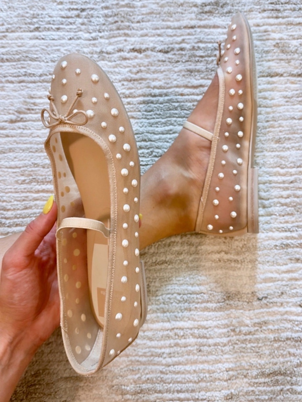 Dolce Vita Pearl-Accent Beige Ballet Flats with Bow